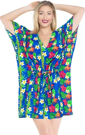 LA LEELA Bikni Swimwear Soft fabric Printed Beachwear Loose Cover Up OSFM 16-28W [XL- 4X] Blue_S45