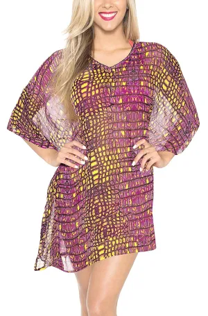LA LEELA Chiffon Printed Cover Up Tassel Women OSFM 8-14 [M-L] Pink_6180
