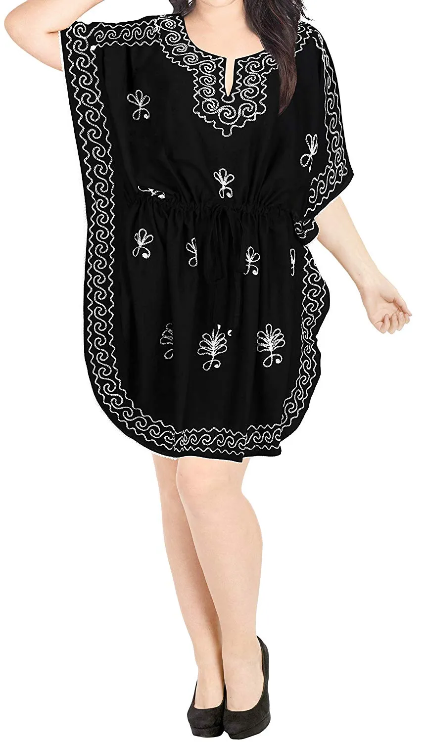 LA LEELA Rayon 2 Solid Women's Caftan Kimono Nightgown Dress Beachwear Cover up