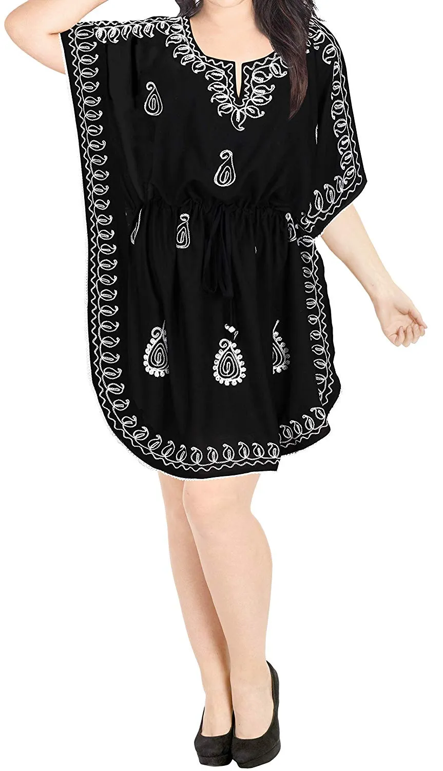 LA LEELA Rayon 2 Solid Women's Caftan Kimono Nightgown Dress Beachwear Cover up