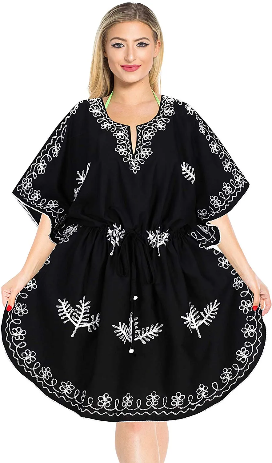LA LEELA Rayon 2 Solid Women's Caftan Kimono Nightgown Dress Beachwear Cover up