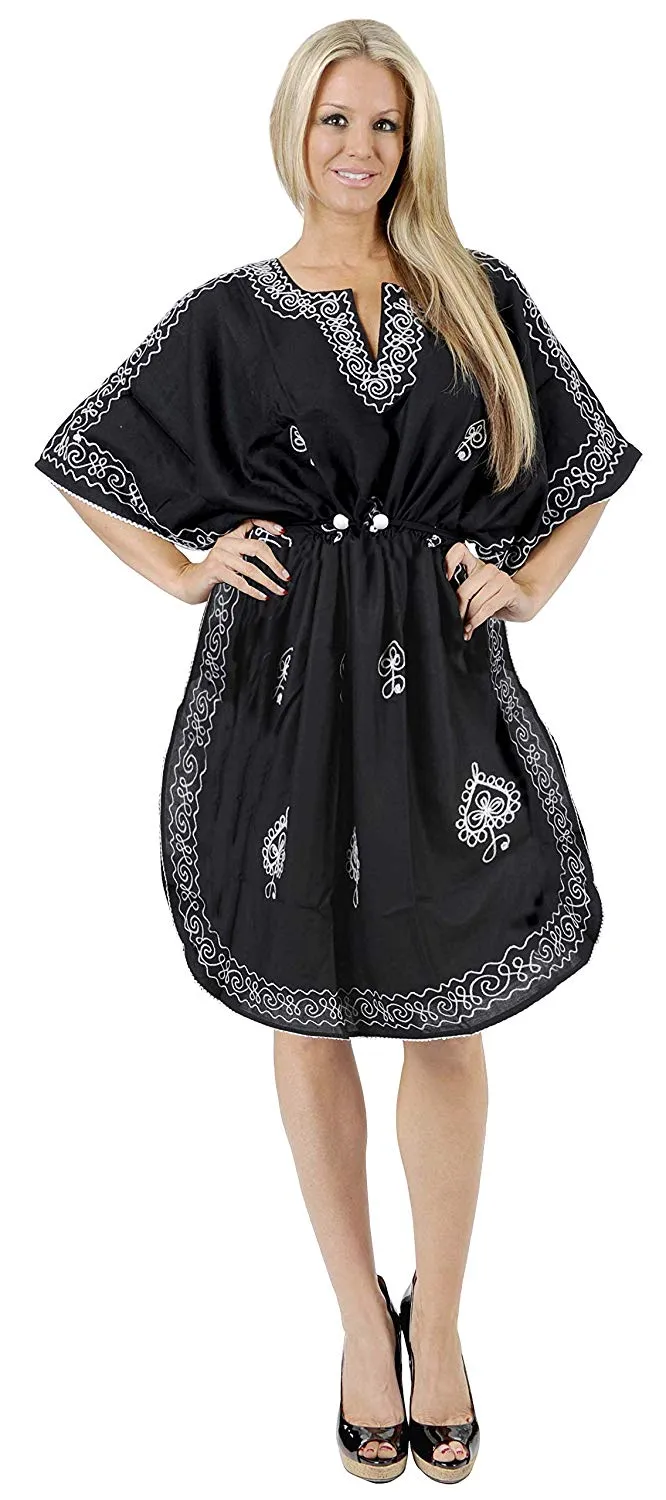 LA LEELA Rayon 2 Solid Women's Caftan Kimono Nightgown Dress Beachwear Cover up