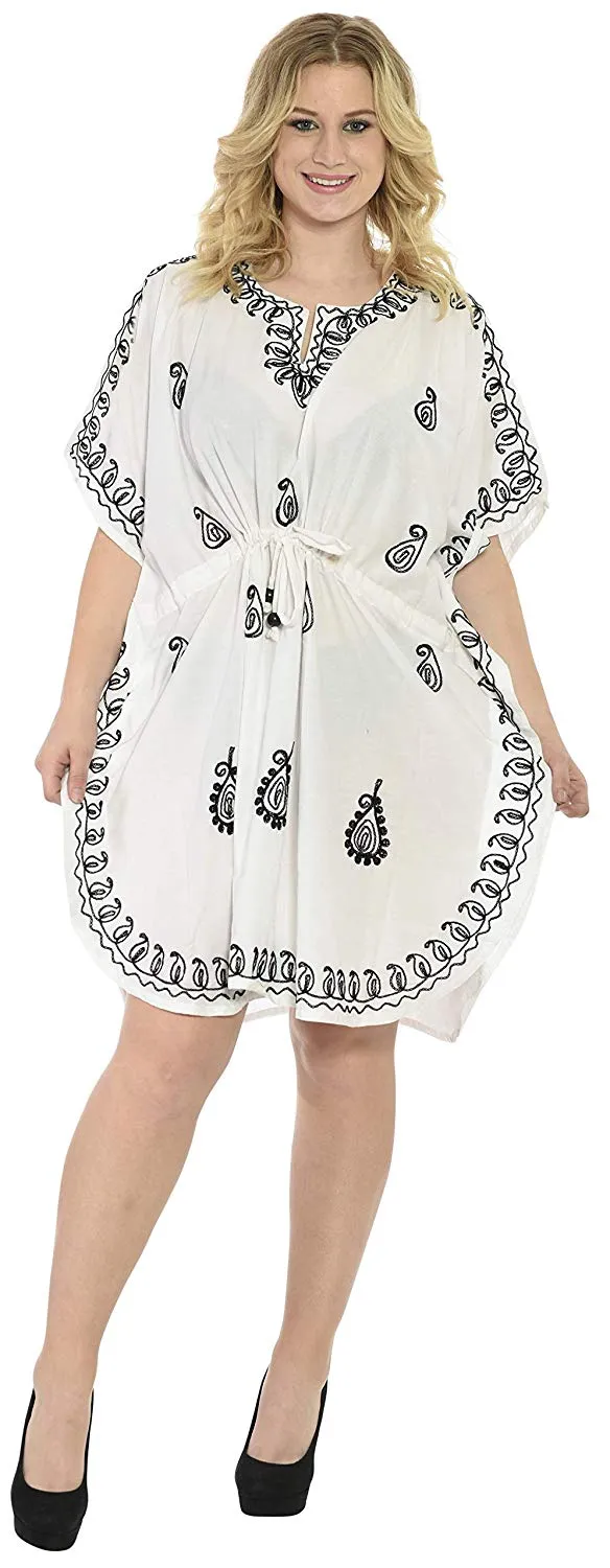 LA LEELA Rayon 2 Solid Women's Caftan Kimono Nightgown Dress Beachwear Cover up