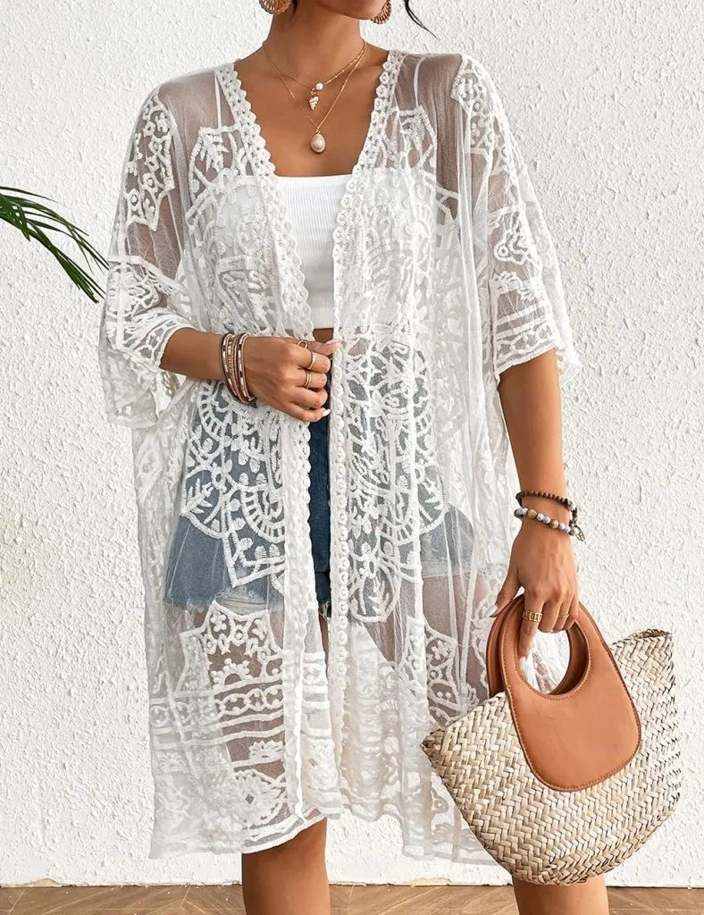 Lace Embroidered Womens Kimono Cardigan