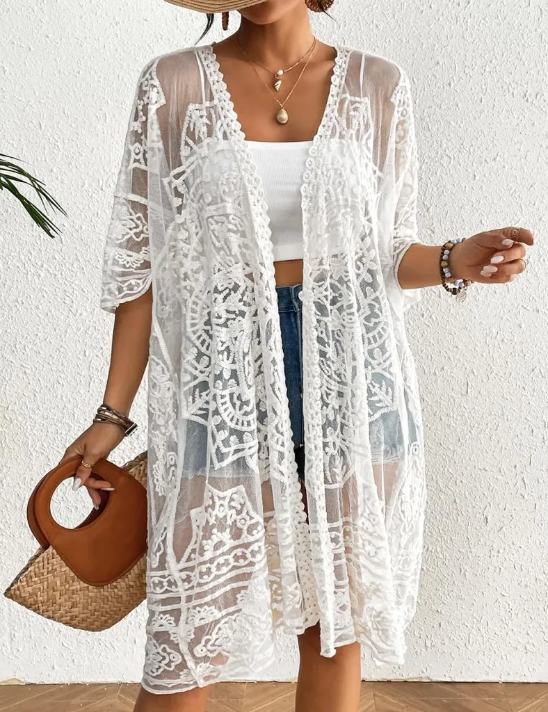 Lace Embroidered Womens Kimono Cardigan