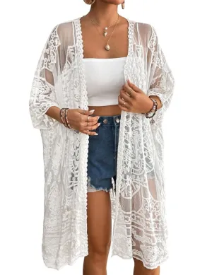 Lace Embroidered Womens Kimono Cardigan