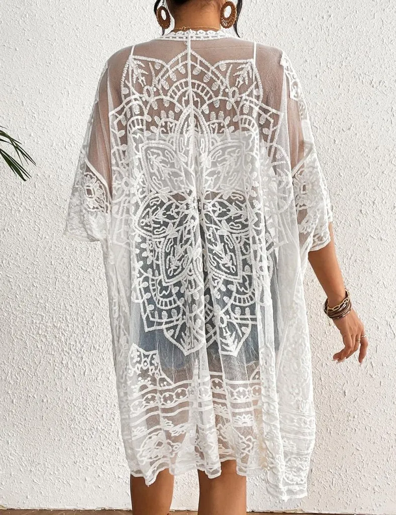 Lace Embroidered Womens Kimono Cardigan