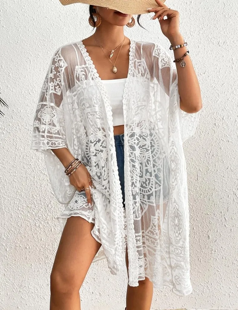 Lace Embroidered Womens Kimono Cardigan
