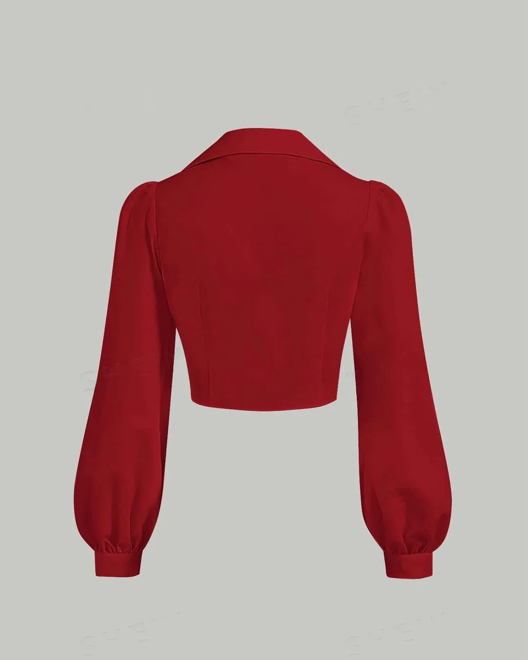 Lantern Sleeve Button Front Slim Fit Red Shirt