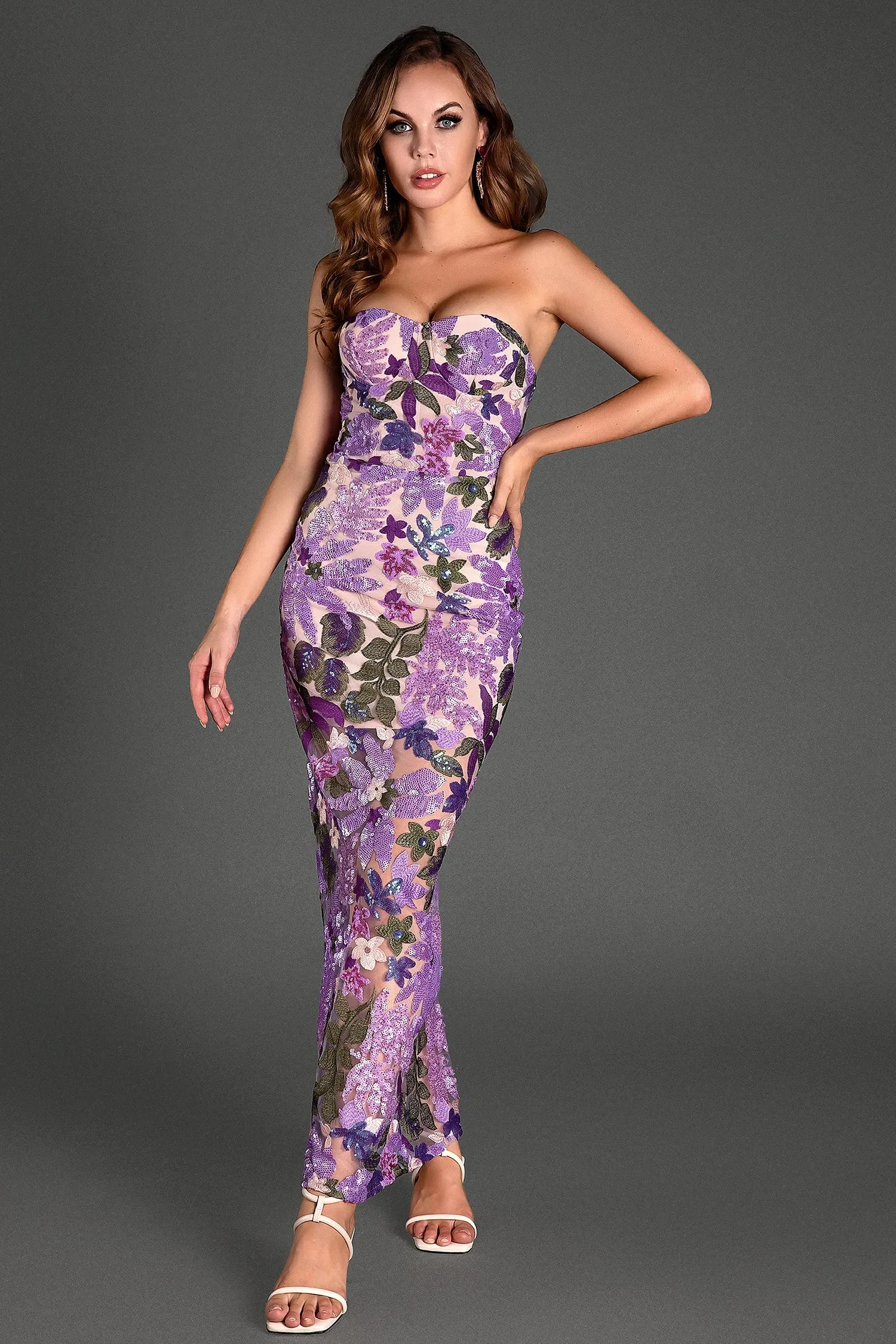 Lenka Floral Sequin Embroidered Maxi Dress