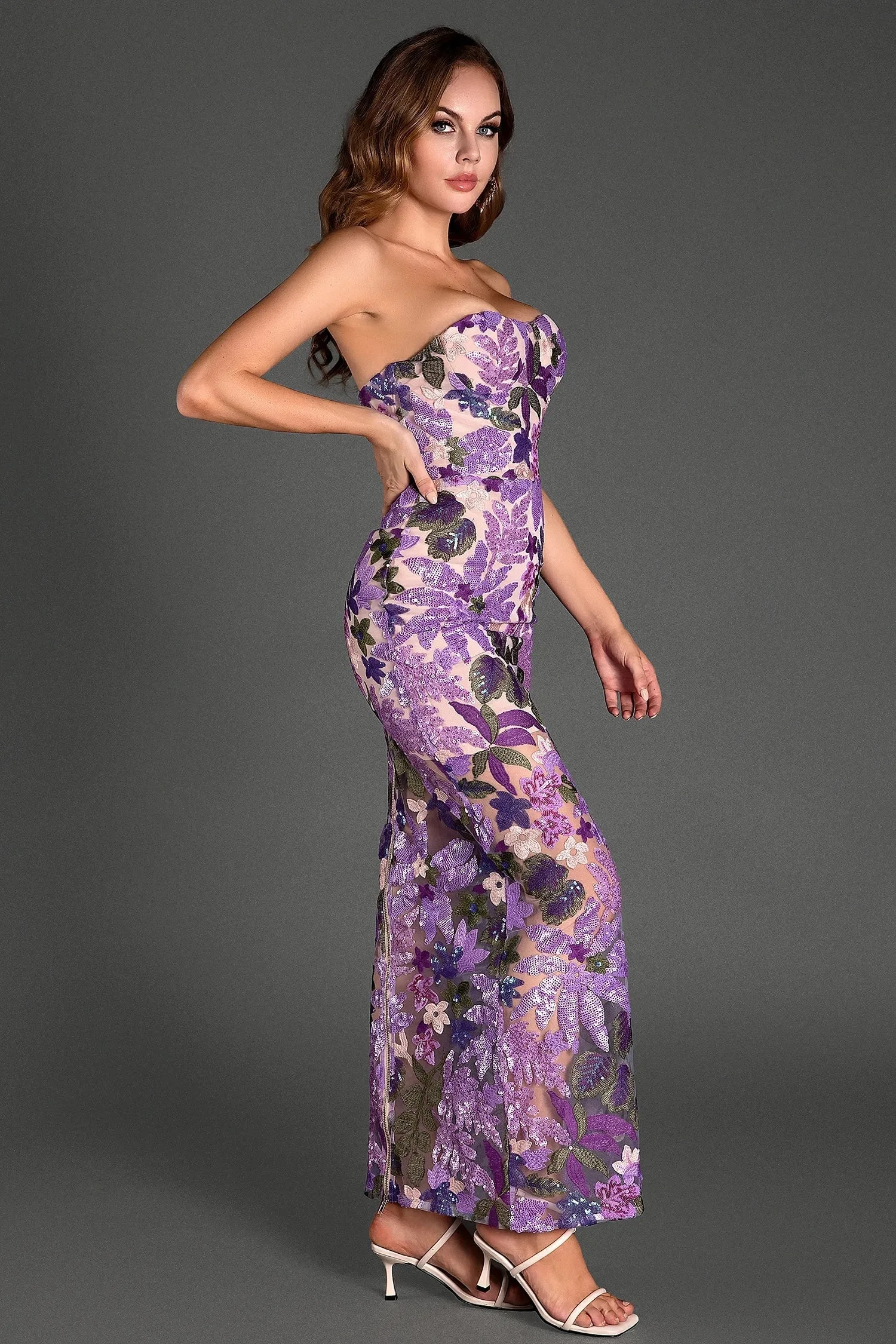 Lenka Floral Sequin Embroidered Maxi Dress