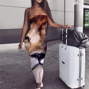 Lion Dress Women Animal Bodycon Dress Anime Boho Colorful Sundress Nebula 3d Print