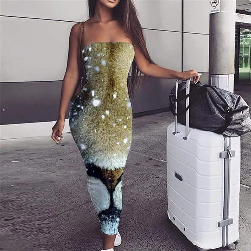 Lion Dress Women Animal sleeveless Anime Bodycon Dress Snowflake Boho Harajuku Sundress
