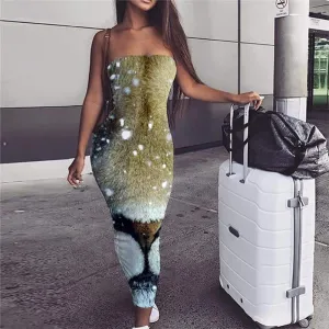 Lion Dress Women Animal sleeveless Anime Bodycon Dress Snowflake Boho Harajuku Sundress