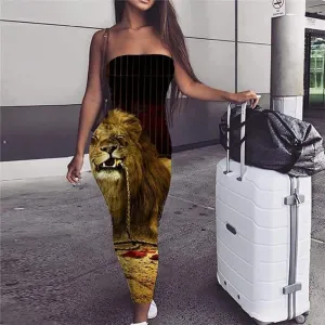 Lion Dress Women Animal Sundress Anime 3d Print Hip Hop Vestido Sexy Rock Boho