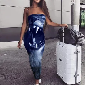 Lion Dress Women Animal Vestido Sexy Anime Sundress Harajuku 3d Print Ferocious Bodycon Dress