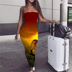 Lion Dress Women Animal Vestido Sexy Anime Sundress Nebula Boho Sunset Bodycon Dress