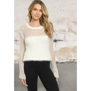 Long sleeve round neck fishnet knit top