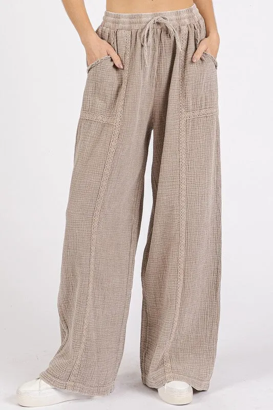 Mittoshop Lace Trim Detail Elastic Waist Cotton Gauze Pants