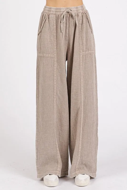 Mittoshop Lace Trim Detail Elastic Waist Cotton Gauze Pants