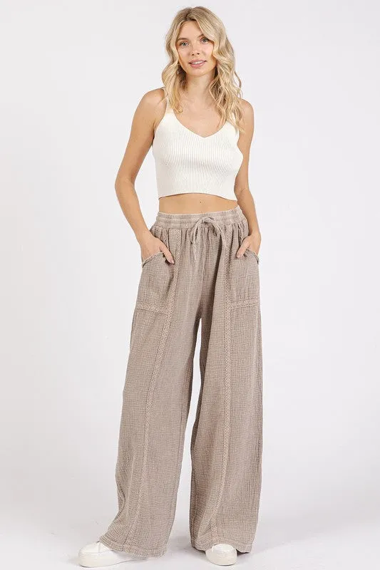 Mittoshop Lace Trim Detail Elastic Waist Cotton Gauze Pants