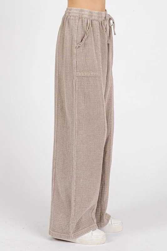 Mittoshop Lace Trim Detail Elastic Waist Cotton Gauze Pants