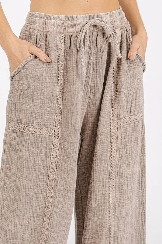 Mittoshop Lace Trim Detail Elastic Waist Cotton Gauze Pants