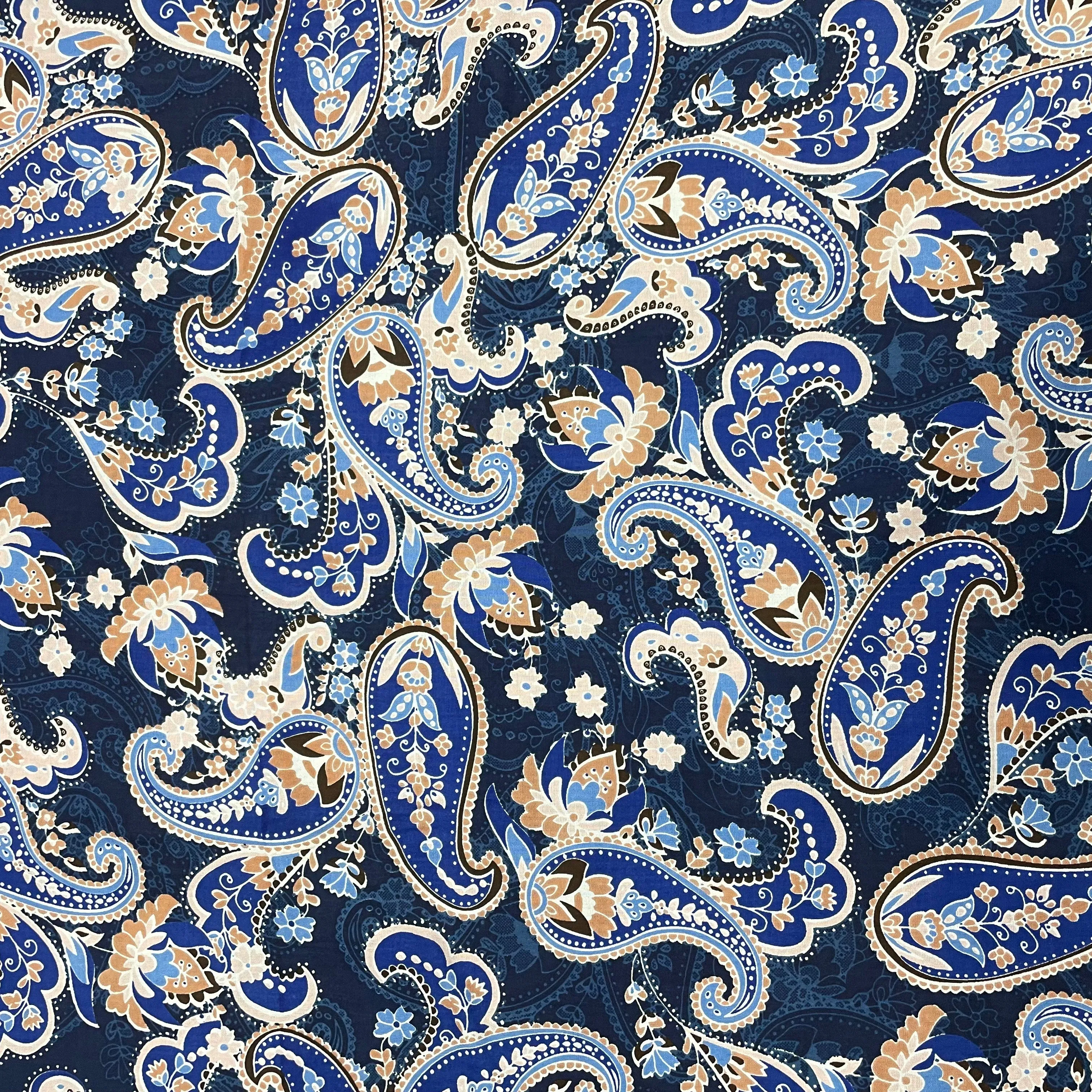 Navy Blue With Blue Paisley Print Rayon Fabric
