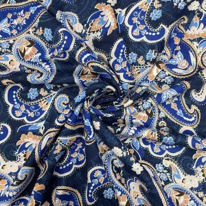 Navy Blue With Blue Paisley Print Rayon Fabric