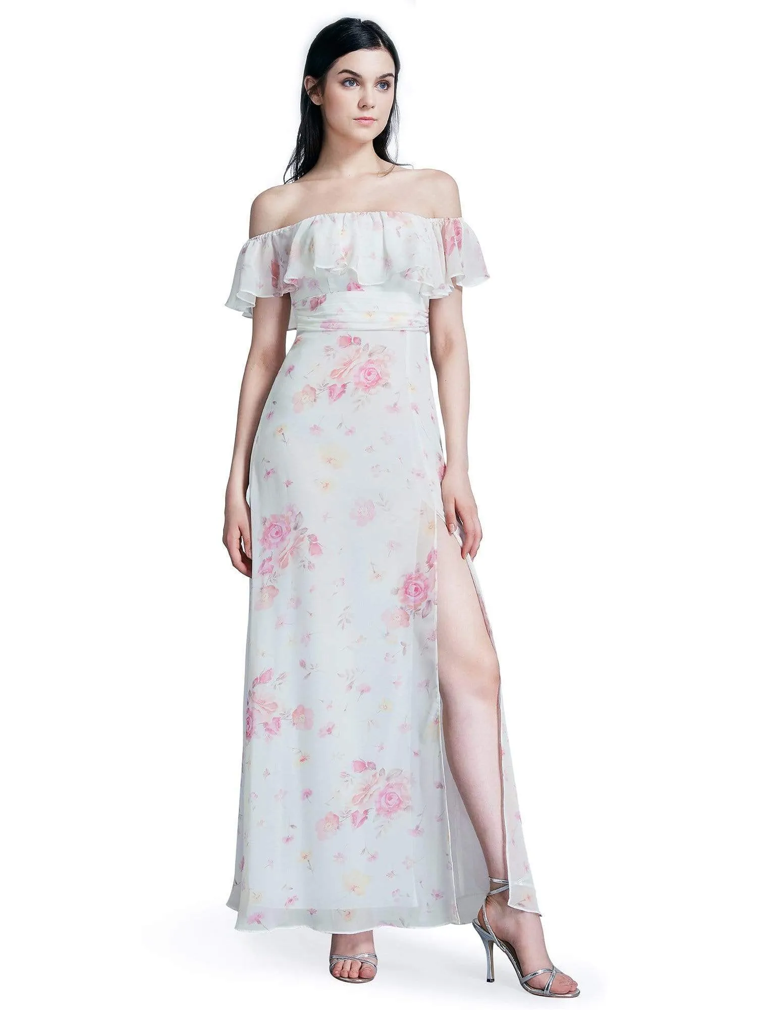 Off Shoulder Floral Print Long Party Dress