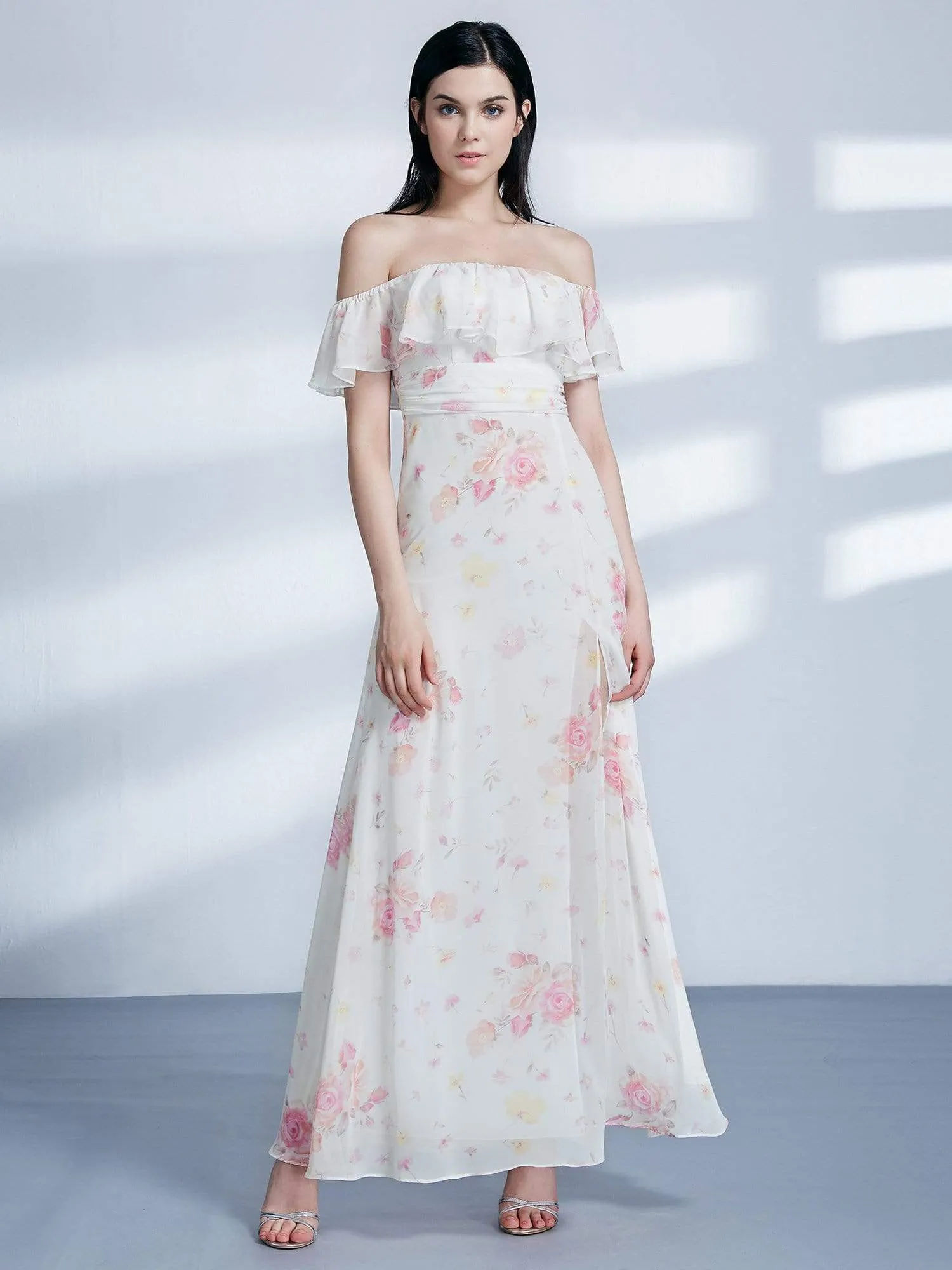 Off Shoulder Floral Print Long Party Dress