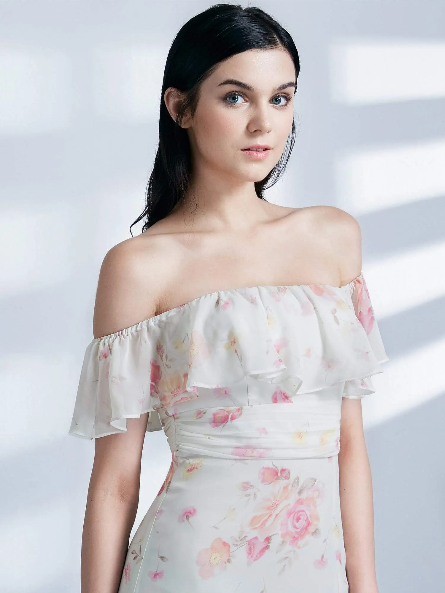 Off Shoulder Floral Print Long Party Dress