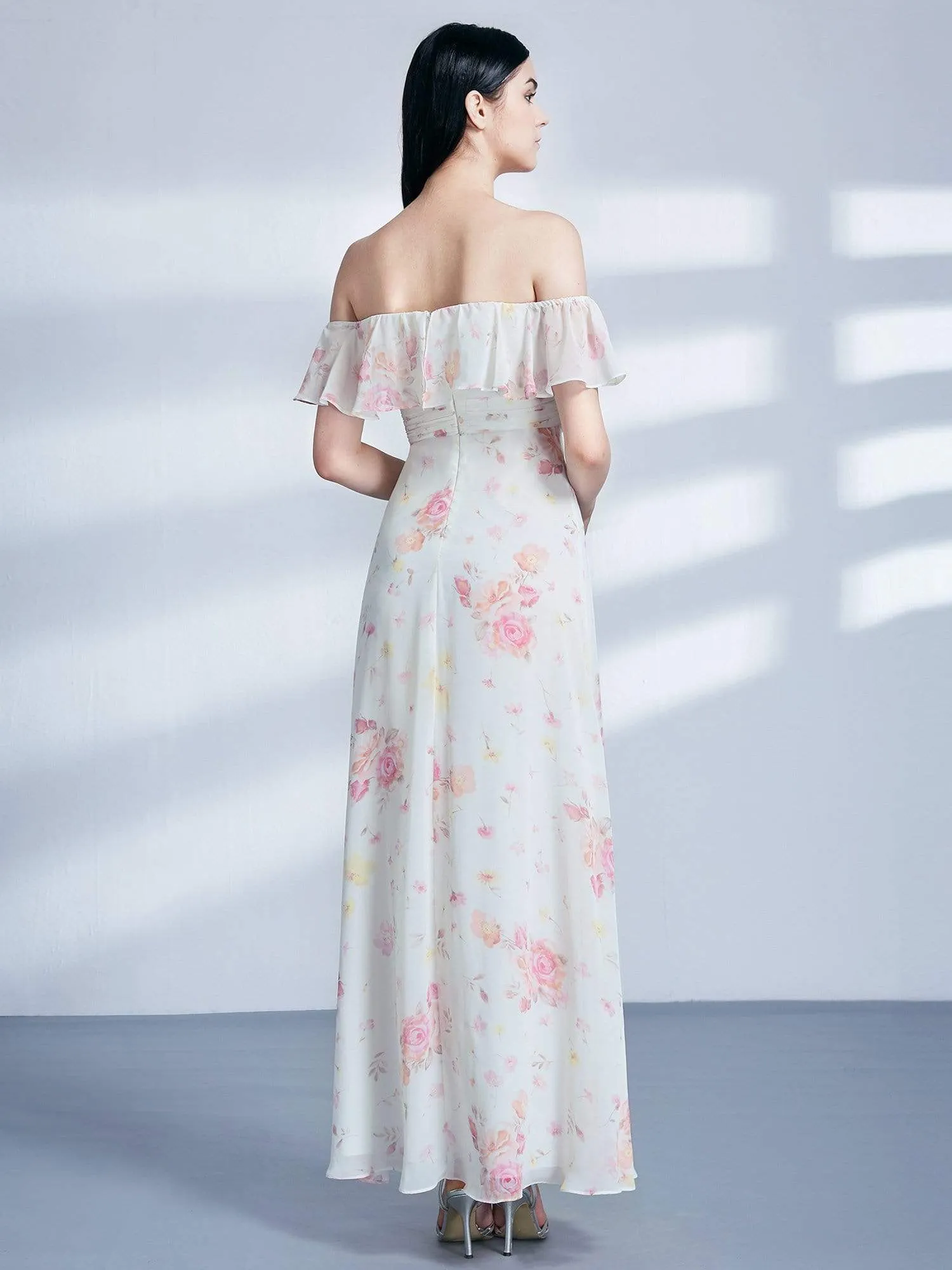 Off Shoulder Floral Print Long Party Dress