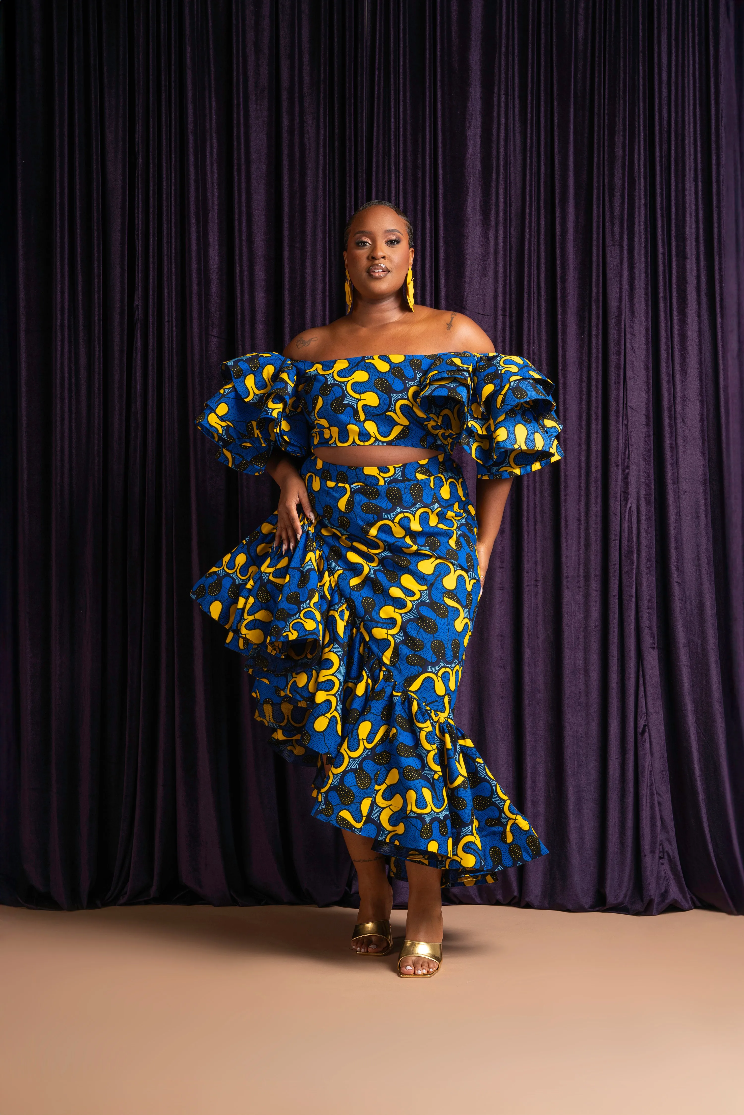 OPE African Print Ruffle Hi-low Skirt