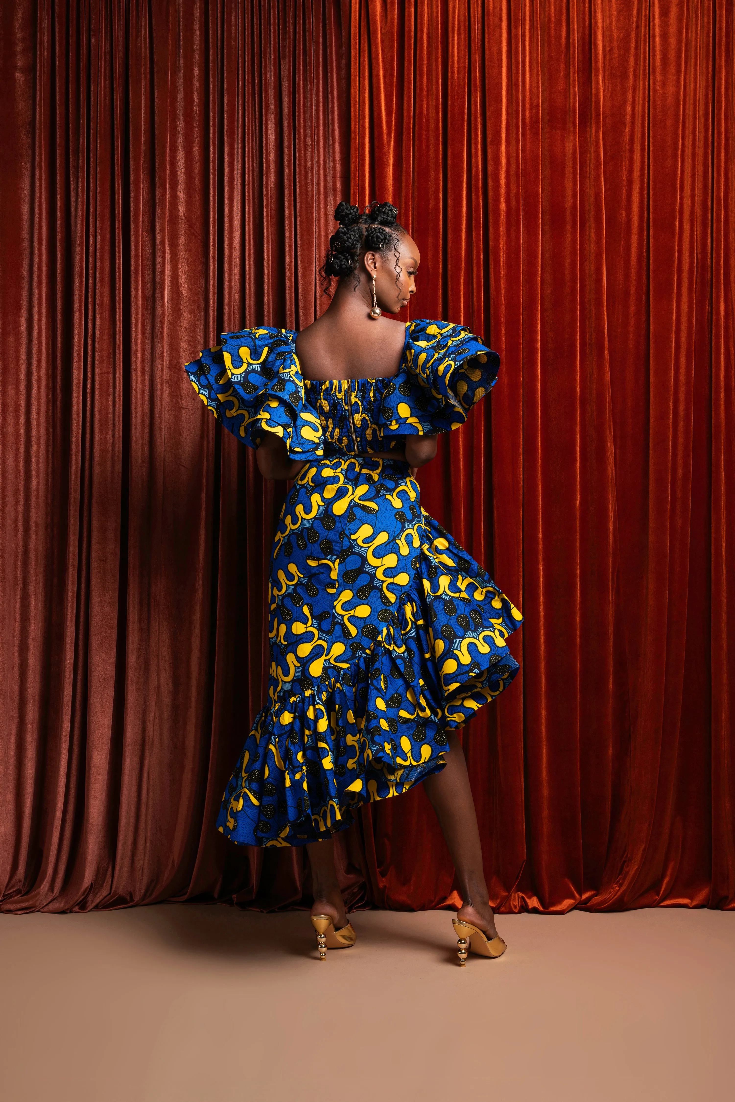 OPE African Print Ruffle Hi-low Skirt