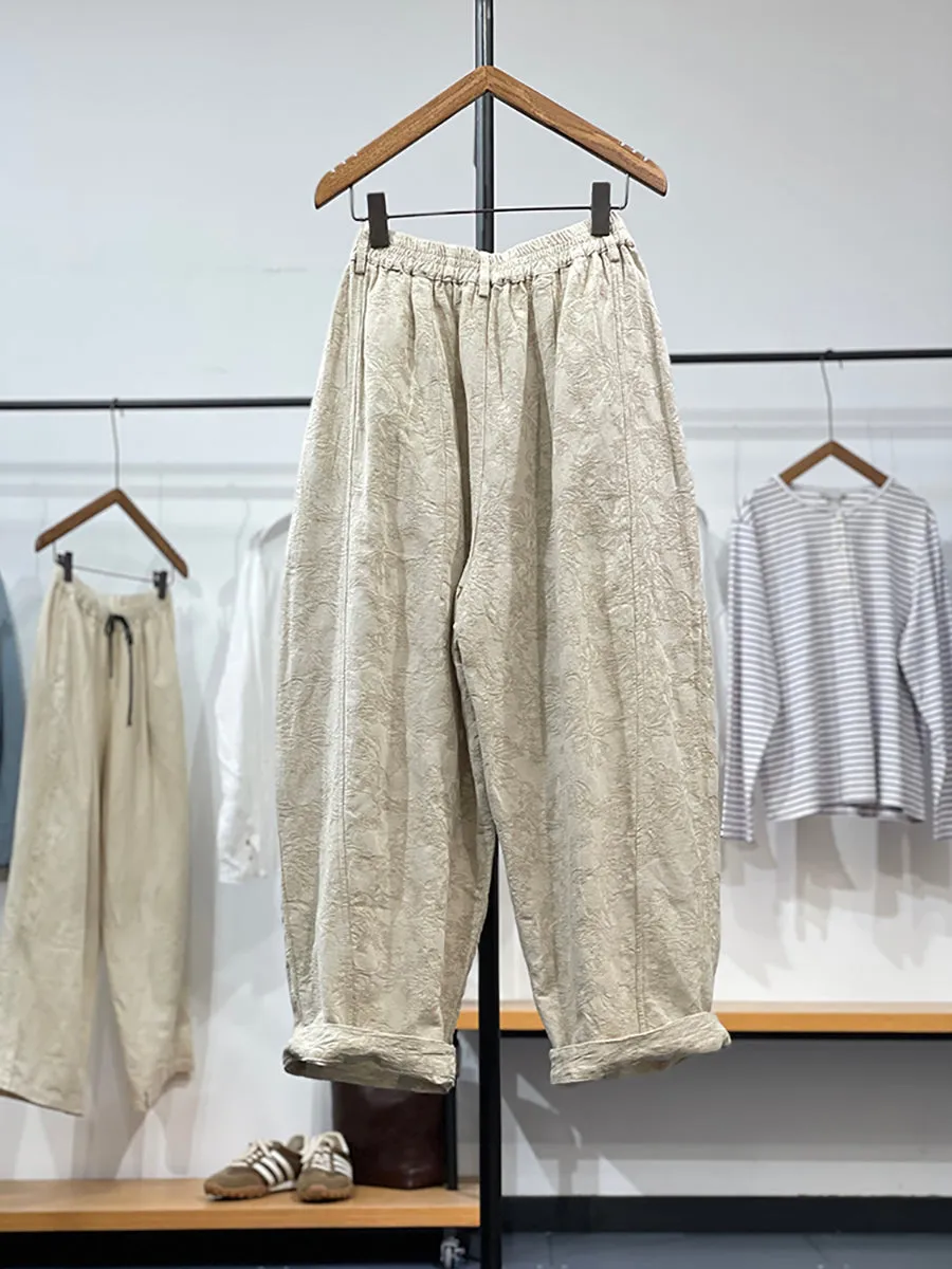 Plus Size Women Vintage Flower Jacquard Loose Pants