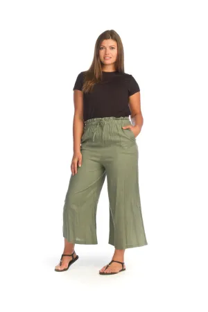 PP14814 KHAKI Linen Wide Leg Pants with Elastic Waist