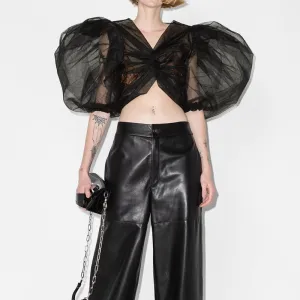 Puff Sleeve Cropped Tulle Blouse