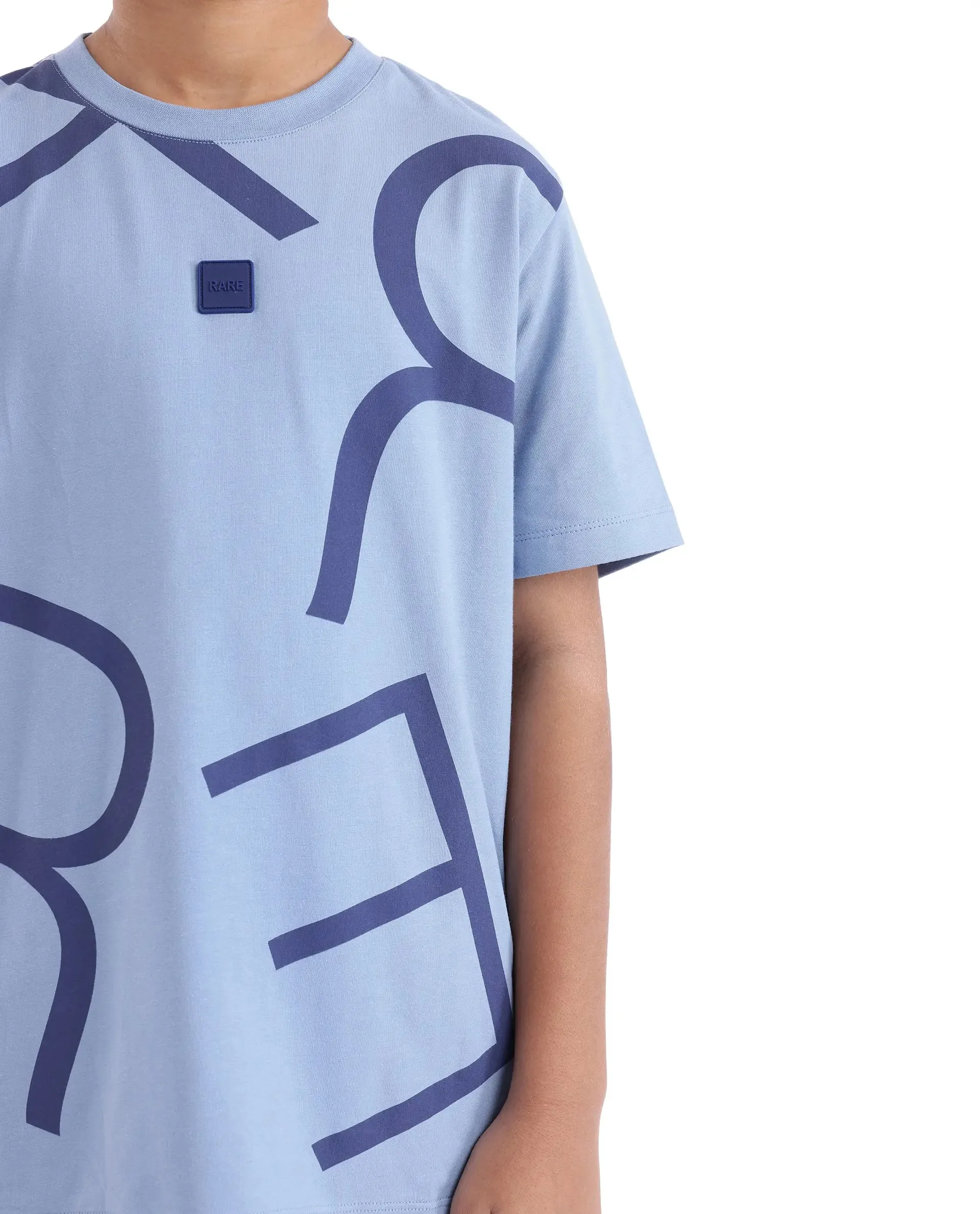 Rare Ones Kids Zon Dusky Blue Cotton Short Sleeve Crew Neck Pigment Print T-Shirt