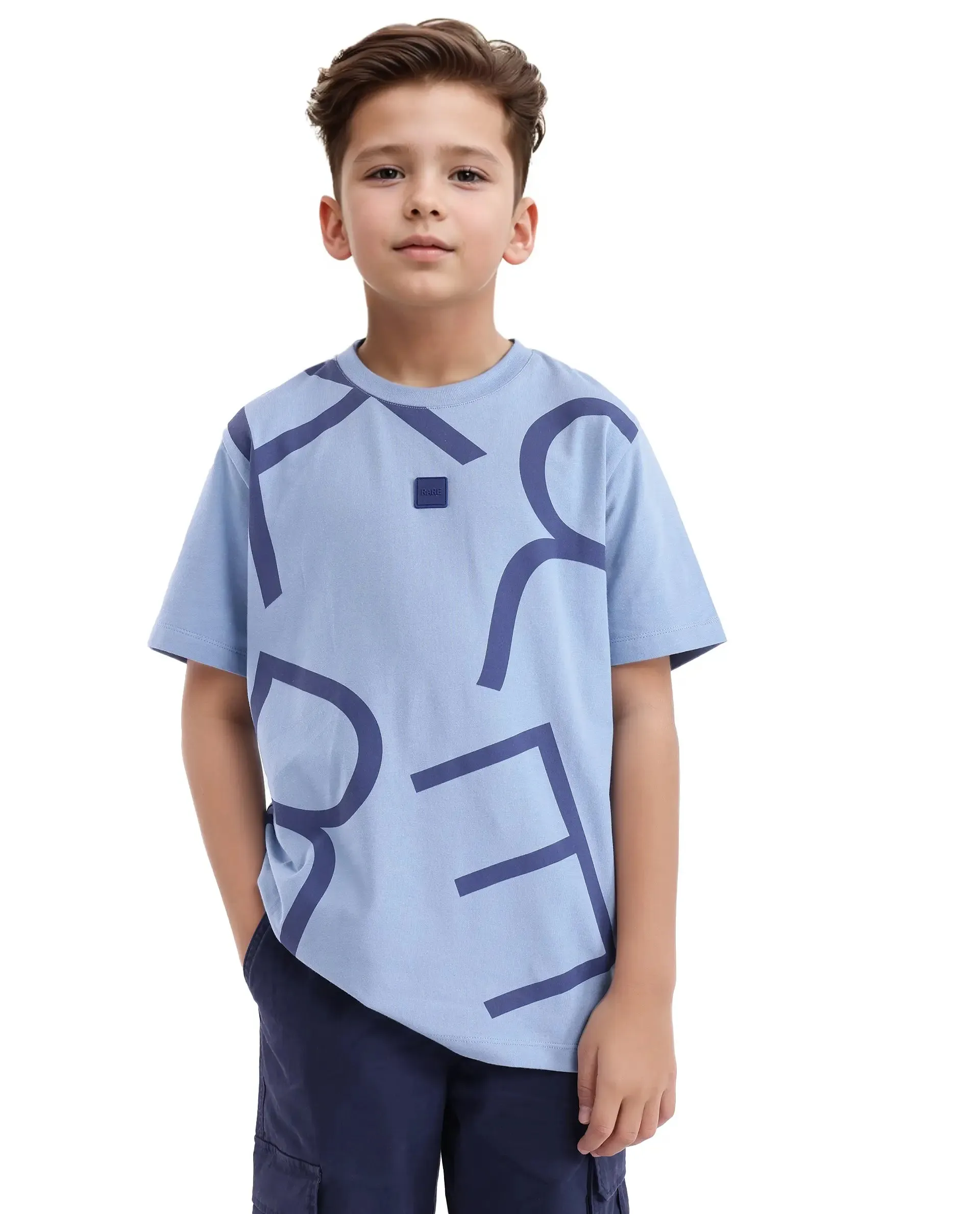 Rare Ones Kids Zon Dusky Blue Cotton Short Sleeve Crew Neck Pigment Print T-Shirt