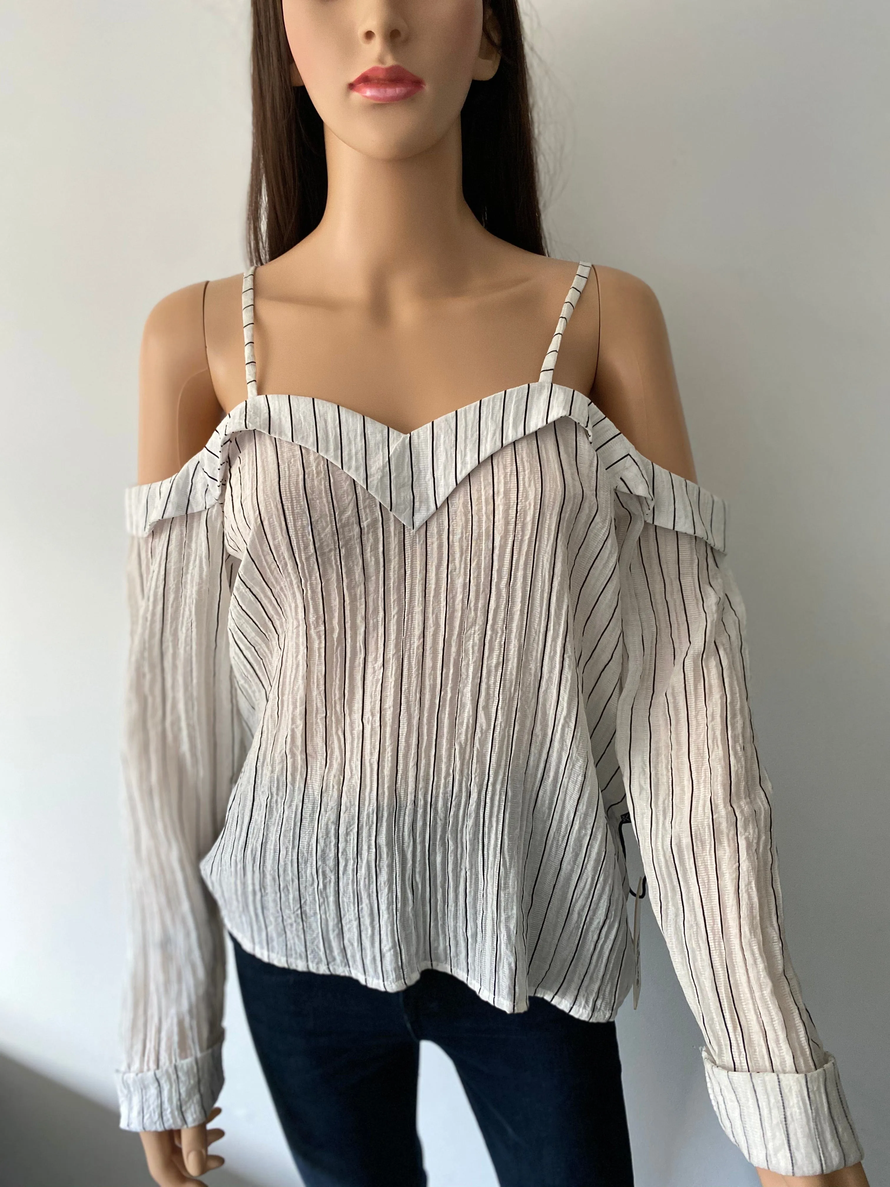 Refuge Striped Off Shoulder Lisa Top (White with Black Stripes)