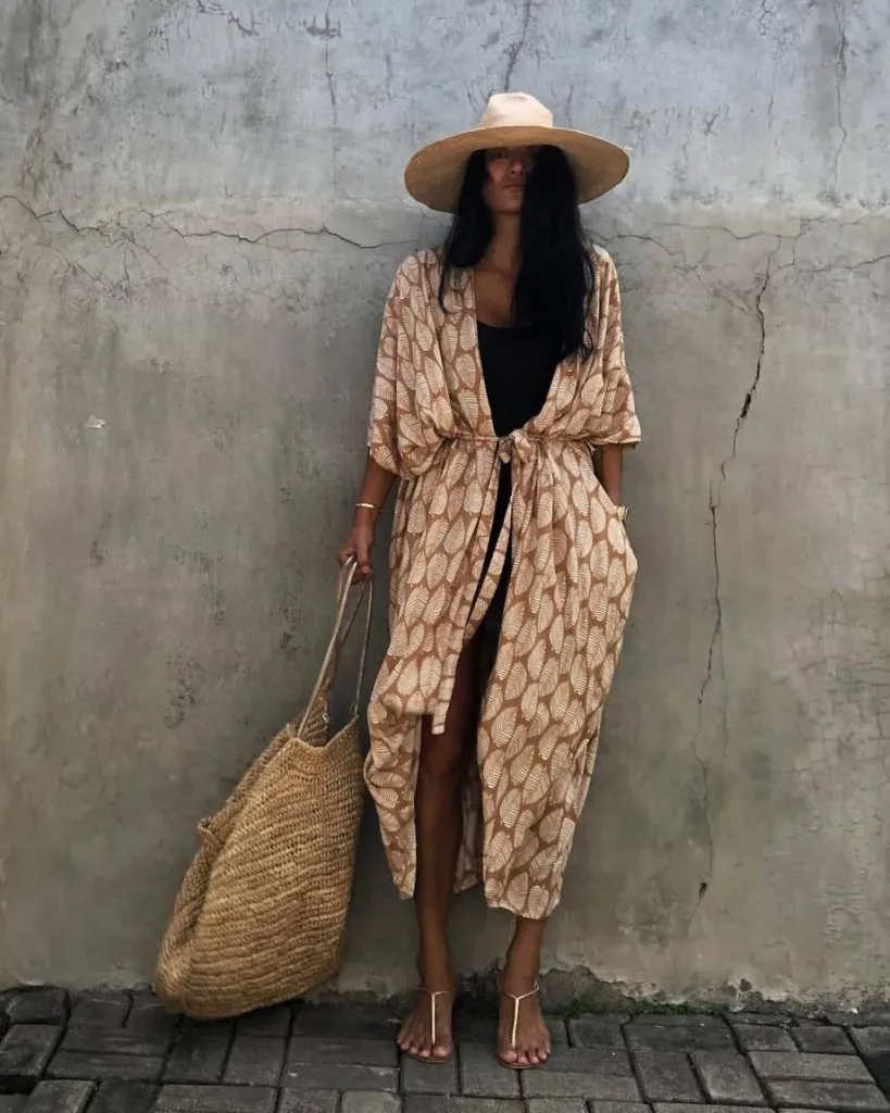 Sexy 3/4 Black Leaf Kimono Cardigan