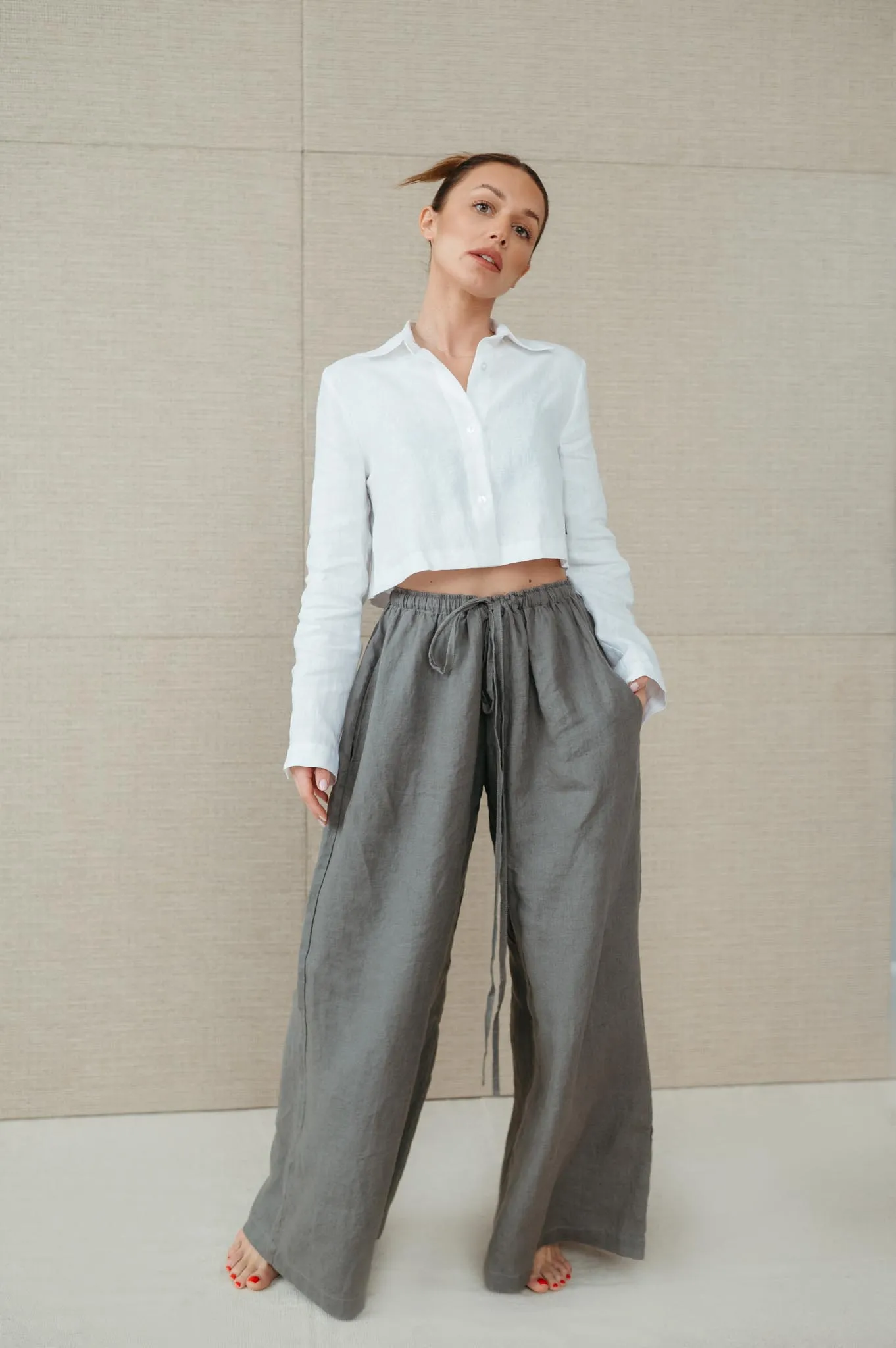 Sofa Killer natural green linen trousers Doha