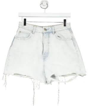 Stradivarius Blue High Waisted Ripped Denim Shorts UK 10