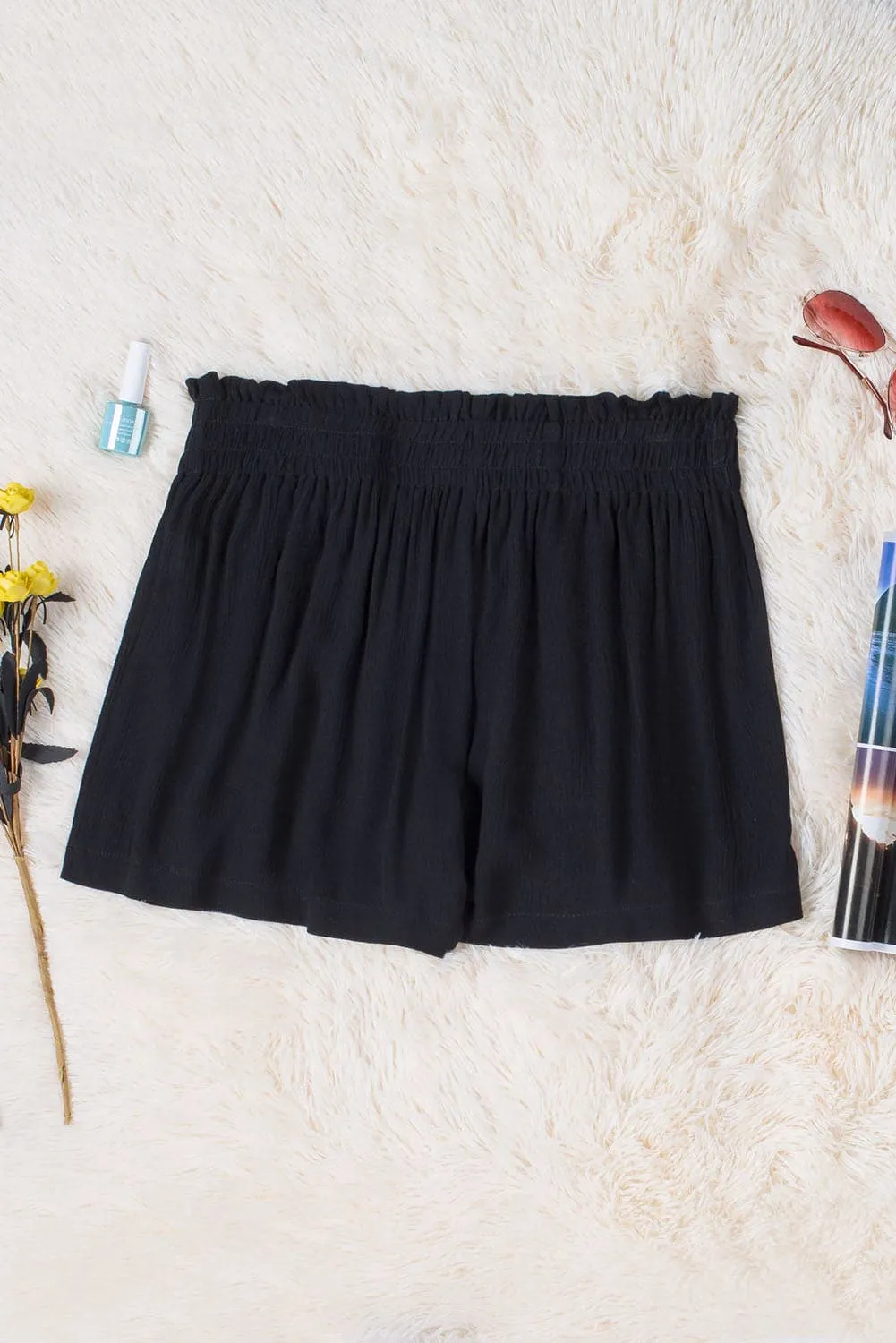 Surf Side Black Smocked Waist Shorts