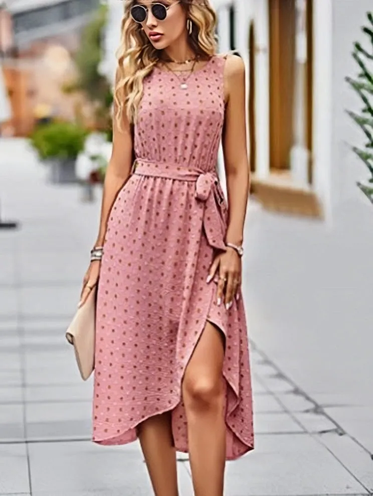 TastyHottie - Split Midi Casual Crew Neck Boho Belt Sundress