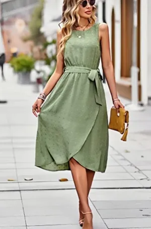 TastyHottie - Split Midi Casual Crew Neck Boho Belt Sundress