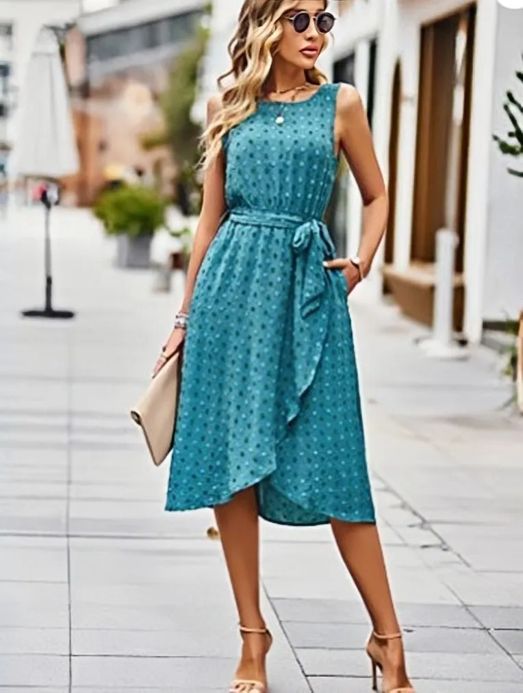 TastyHottie - Split Midi Casual Crew Neck Boho Belt Sundress