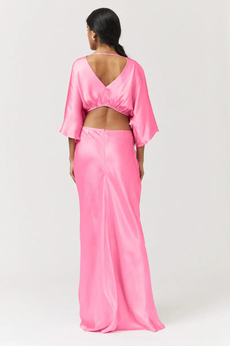 Tate Rouched Cross Over Midi Dress - Candy Pink