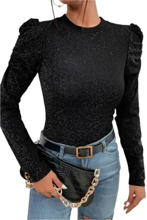 TEEK - Black Metallic Puff Sleeve Blouse